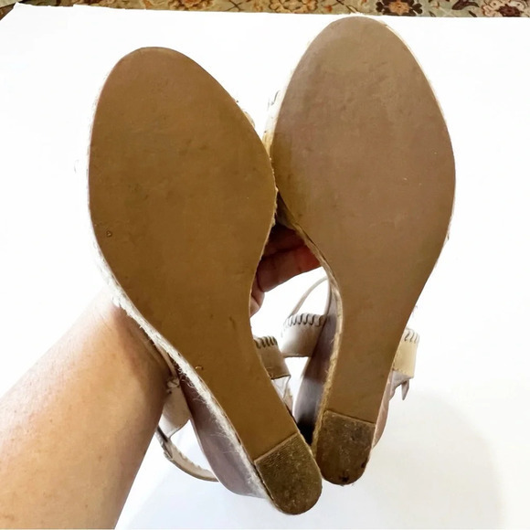 Jack Rogers Cream Leather Whipstitch Wedge Sandals Size 9 Vacation‎ Cruise Beach - Picture 4 of 6